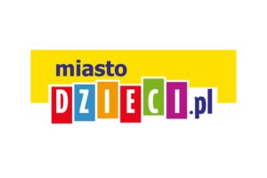 logo z kolorowym napisem miasto dzieci