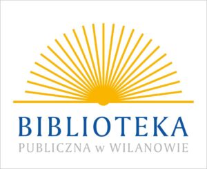 Logo z napisem biblioteka publiczna w wilanowie